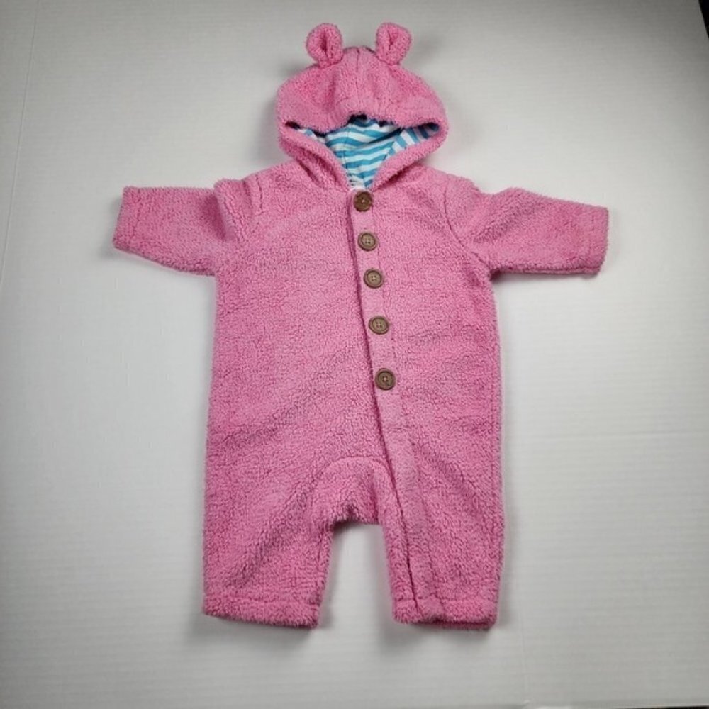 Hanna Andersson size 60 3 - 6 months pink fluffy marshmallow hooded romper